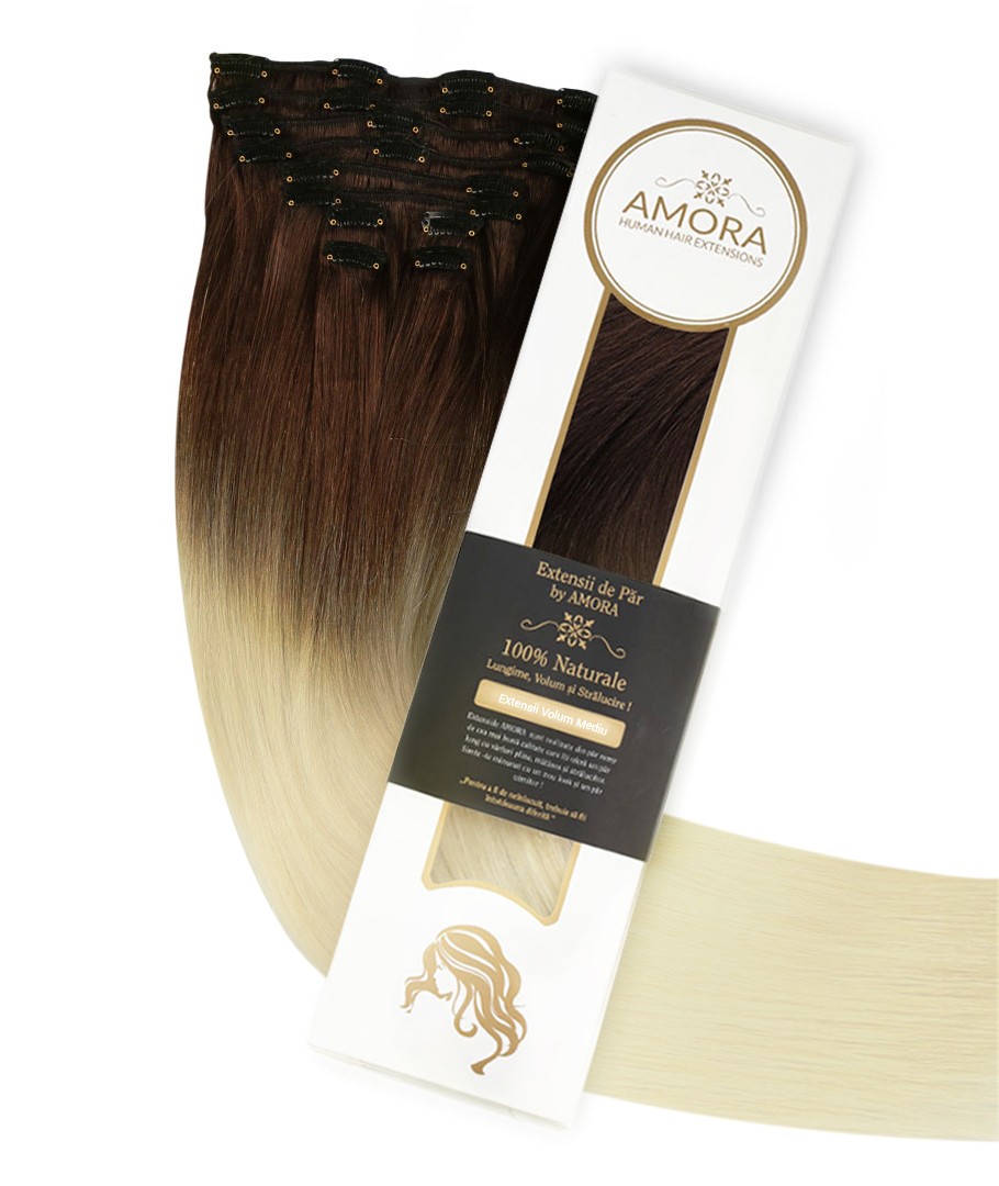 Extensii Clip On De Lux Ombre 2/60 50 cm 2/60 - Saten Natural/Blond Perlat