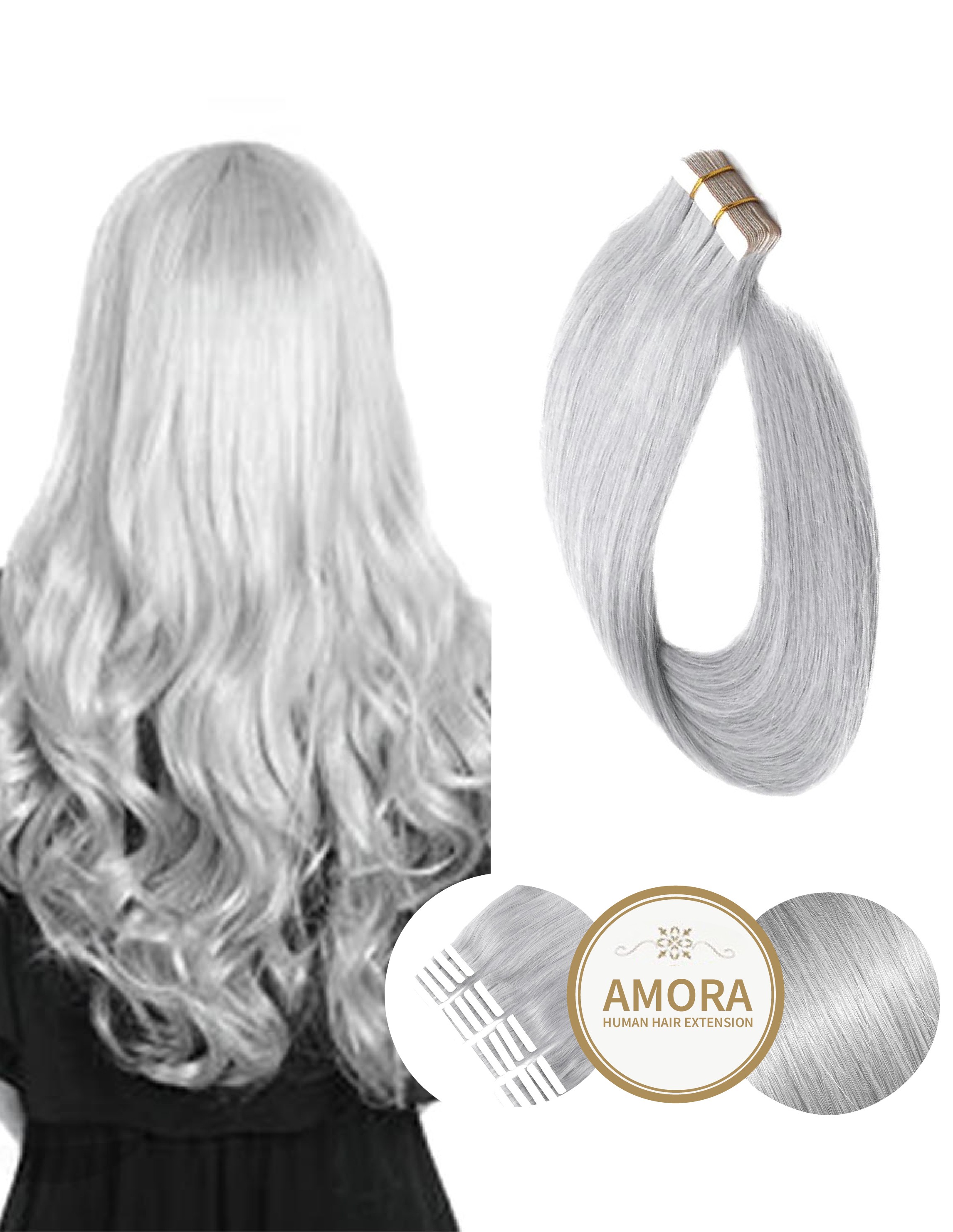 Extensii Tape In BRILLIANT Silver Gray 45 cm 1/Gray - Negru/Silver Gray